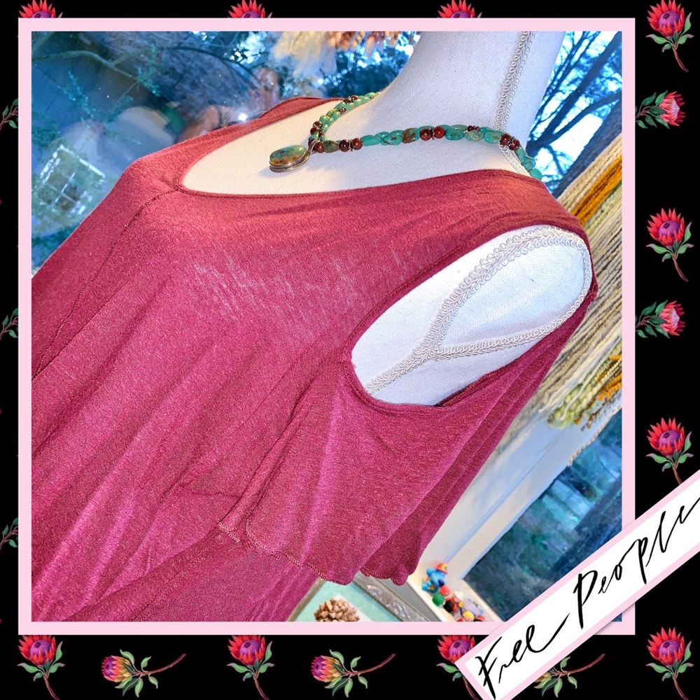 Free People Bittersweet Tee with Shoulder Cutouts EUC in Wine / Burgundy - Picture 10 of 12